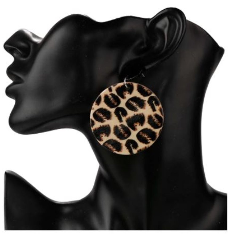 Wood Leopard Earrings Statement Fashion Cheetah